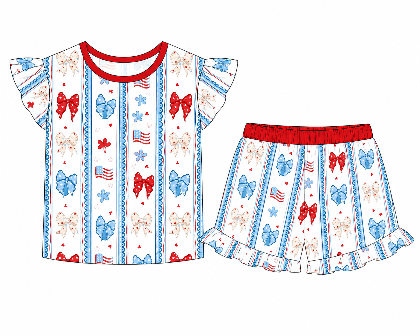 PRESALE Star Spangled Bows Ruffle Short Set