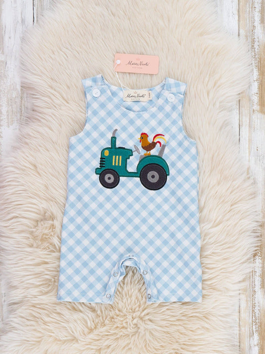 Embroidered Rooster Tractor Gingham Johnny