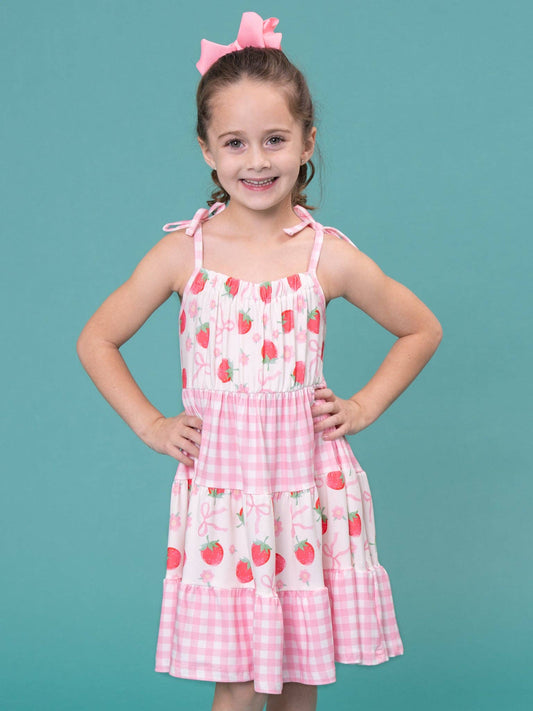 Strawberry Gingham Breeze Ruffle Dress
