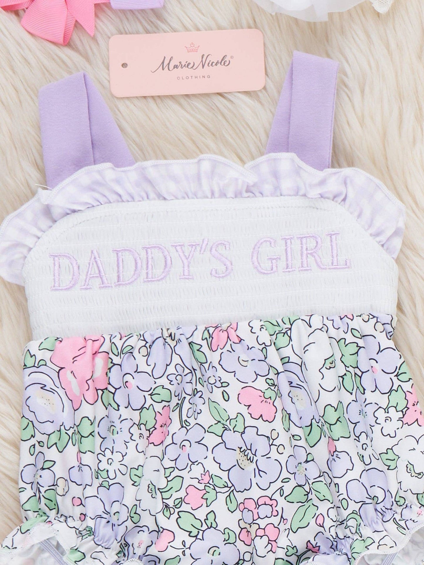 DADDY'S GIRL Petal Hem Smocked Ruffle Bubble Romper