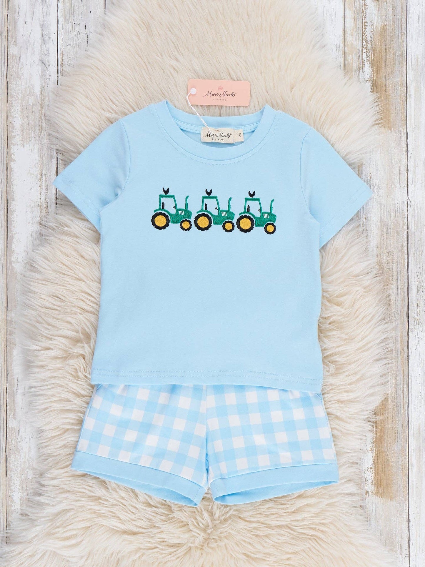 Little Farmer’s Fun Embroidered Plaid Outfit