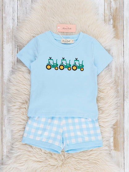 Little Farmer’s Fun Embroidered Plaid Outfit