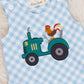 Embroidered Rooster Tractor Gingham Johnny