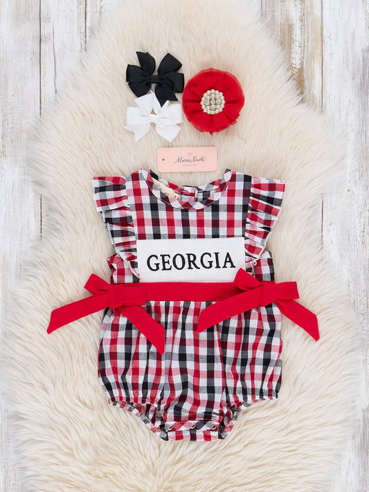 Georgia Smocked Gingham Bubble Romper